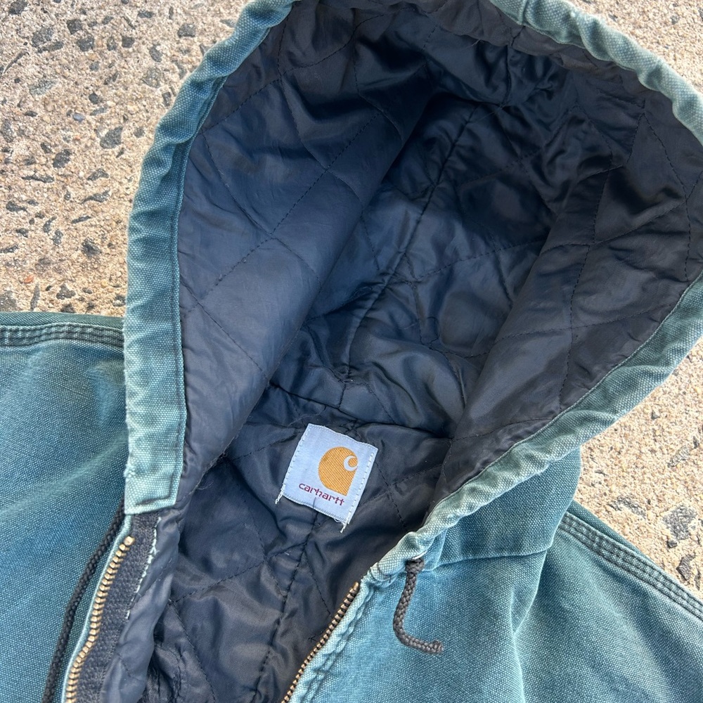 VTG Rare Carhartt Men's Active Jacket Hunter Green JQ243 Size XL Distressed - Picture 6 of 10